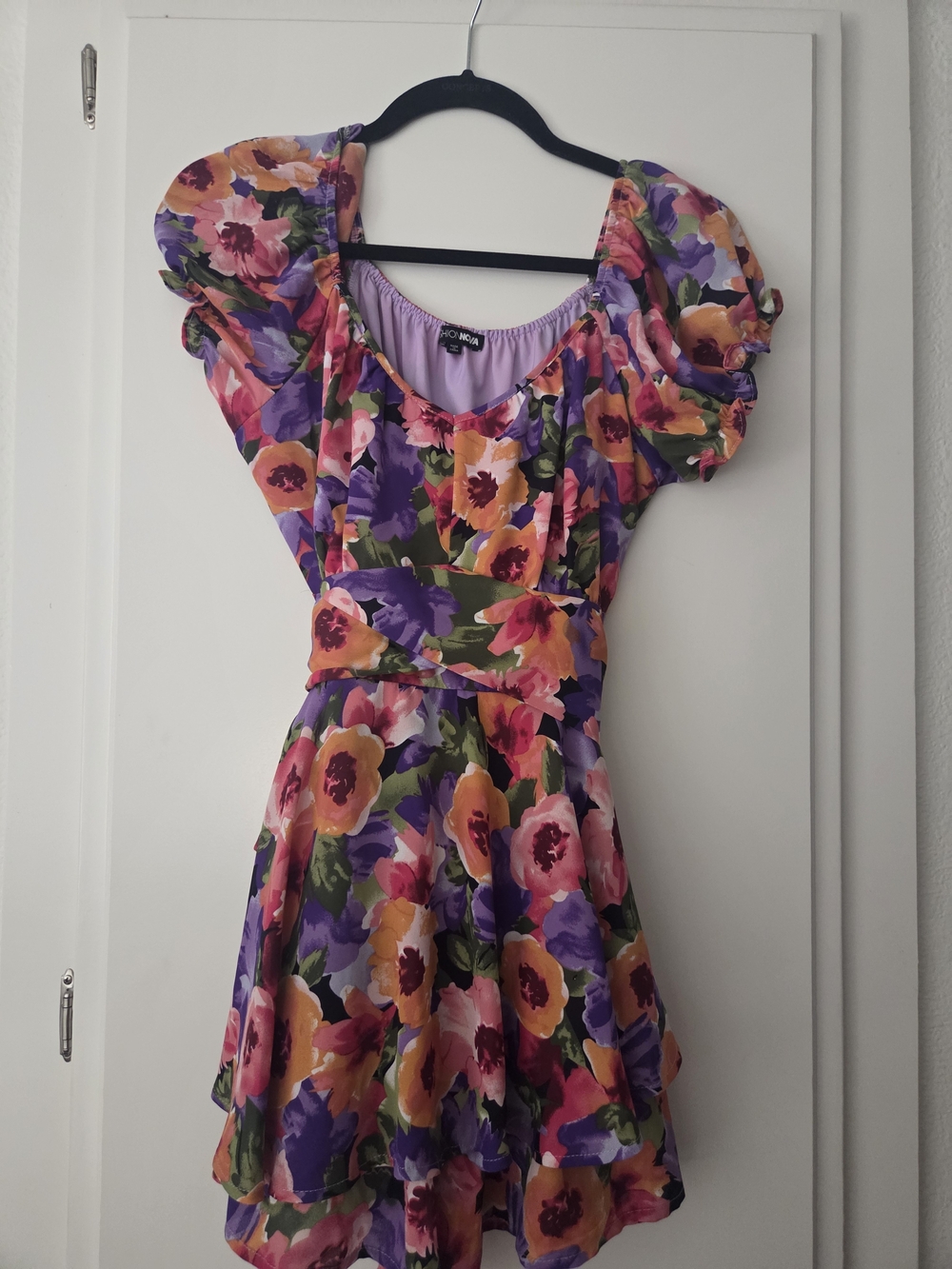 Floral Puff-Sleeve Mini Dress in Multicolor She In